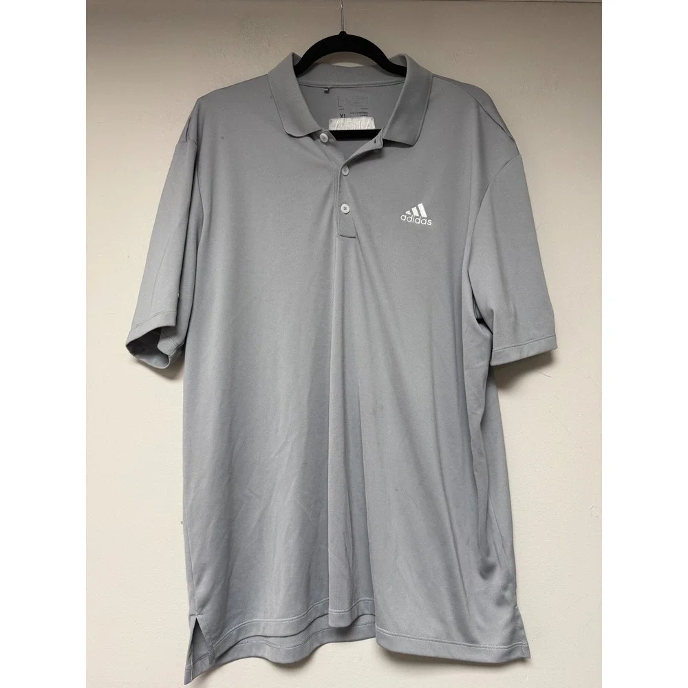 Mens Adidas Golf Polo Shirt XL Gray Short Sleeve AIJA Logo Performance